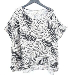 Cynthia Rowley Black Off White Linen Short Sleeve Hi-Low Flowy Top Sz 3X Women